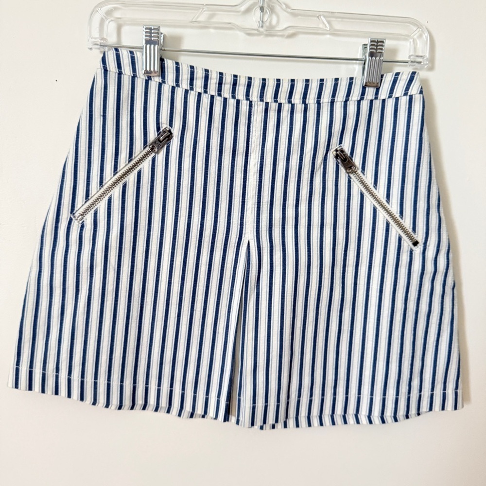 Abercrombie & Fitch Blue White Striped Zip Pocket Mini Skirt